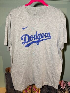 Nike Dodgers Gray Tee with Blue Script XL